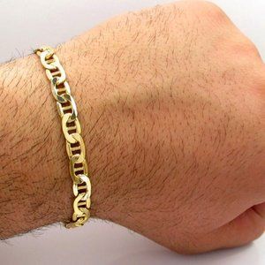 8" Mens 14K Gold Mariner Chain Link Bracelet 14 Karat Silver Jewelry 8 inch NEW